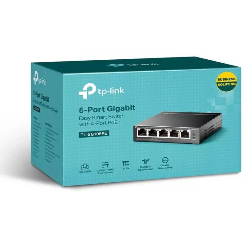 TP-Link TL-SG105PE Easy Smart Gigabit Switch su 4 PoE+ prievadais