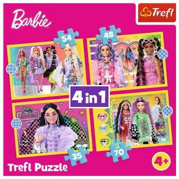 TREFL PUZZLE Dėlionė - 4 viename - Laimingas Barbės Pasaulis Trefl 34626
