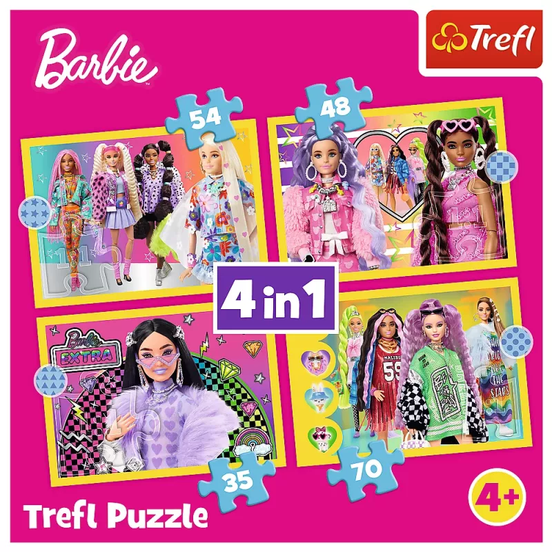 TREFL PUZZLE Dėlionė - 4 viename - Laimingas Barbės Pasaulis Trefl 34626