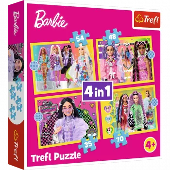 TREFL PUZZLE Dėlionė - 4 viename - Laimingas Barbės Pasaulis Trefl 34626