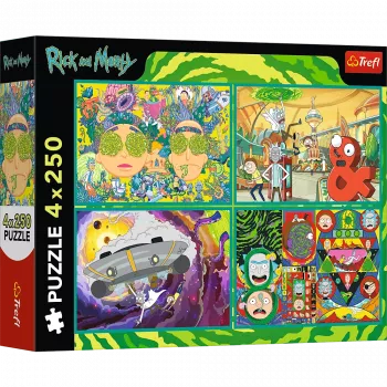 TREFL PUZZLE Dėlionė - 4x250 - Pašėlęs Riko ir Morty Pasaulis - Warner Rick and Morty Trefl 13338