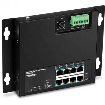 TRENDnet TI-PG102F Pramoninis 8 prievadų Gigabit PoE+ komutatorius (240W, DIN-rail, IP30, be ventiliatoriaus)