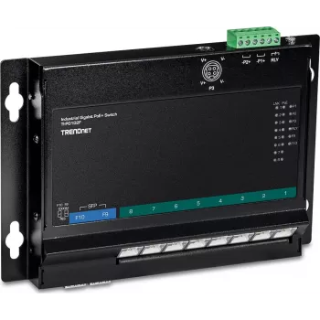 TRENDnet TI-PG102F Pramoninis 8 prievadų Gigabit PoE+ komutatorius (240W, DIN-rail, IP30, be ventiliatoriaus)