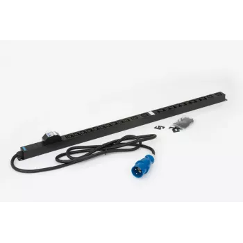 TRITON RAB-PD-X53-A1 vertikalus stovo PDU, 24 lizdų 400V 32A trifazis maitinimo paskirstymo įrenginys, 20x C13 + 4x C19, CEE 32A kištukas, 22kW, 0U, juodas