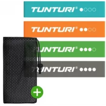 Tunturi Mini pasipriešinimo juostų rinkinys (4 vnt.) – 100% natūralaus latekso pratimų juostos su laikymo maišeliu, nuo lengvo iki itin stipraus pasipriešinimo