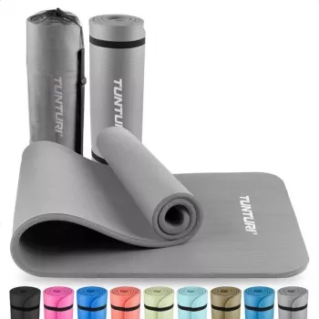Tunturi NBR Fitness Mat, pilka - 15 mm aukšto tankio neslystanti mankštos kilimėlis jogai, pilatesui, treniruotėms, 180x60 cm