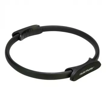 Tunturi Pilates Ring Black - lankstus stiklo pluošto fitneso lankas su EVA putos rankenomis, skirtas pilvo presui, šlaunims, rankoms, krūtinei, sėdmenims - 38 cm skersmuo, vidutinė varža, lengvas ir nešiojamas, tinkantis Pilates, jogai, jėgos treniruotėms