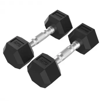 Tunturi Platinum Hex Rubber Dumbbell 4 kg pora - juoda/sidabrinė