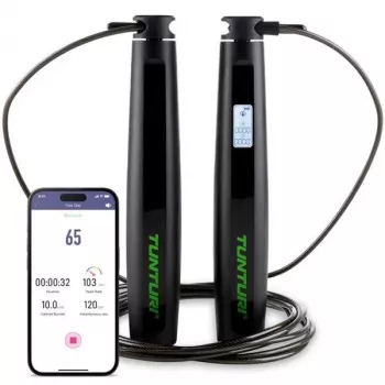Tunturi Smart šokdynė su LCD ekranu ir programėlės ryšiu, reguliuojama 2,95 m, juoda