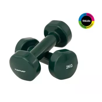 Tunturi Vinyl Dumbbells 2 kg (Green, 2-Piece Set) – Fiksuoto svorio šešiakampiai hanteliai