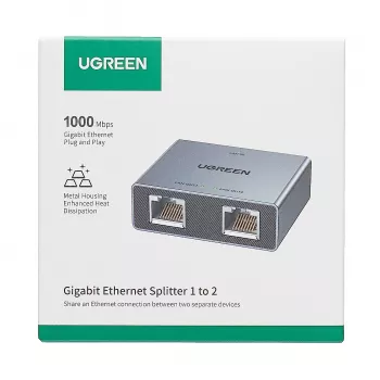 UGREEN 1 į 2 Gigabit Ethernet skirstytuvas, 1000Mbps LAN tinklo adapteris, RJ45 vyriškas į 2 moteriškus, pasyvus, juodas