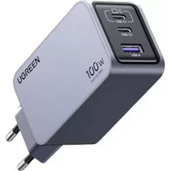 UGREEN 100W GaN Tech Nexode Pro greitasis sieninis įkroviklis, 1x USB-A ir 2x USB-C, Space Grey (15203)