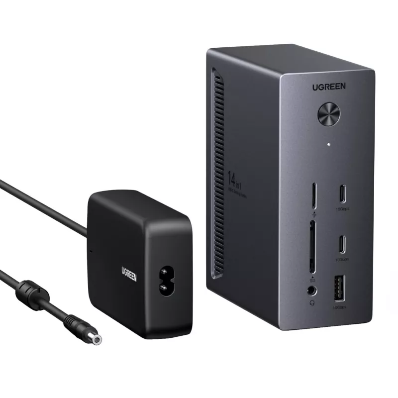 UGREEN 14-in-1 USB-C Dock su dviem DisplayPort, HDMI, 100W PD, Gigabit Ethernet, SD/TF kortelių skaitytuvais ir 3.5mm garso išvestimi