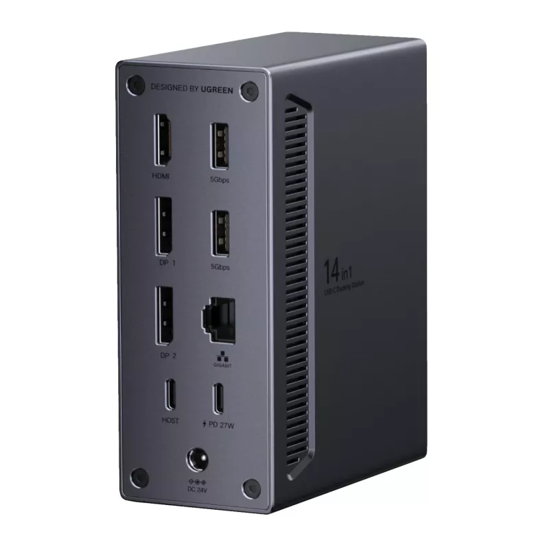 UGREEN 14-in-1 USB-C Dock su dviem DisplayPort, HDMI, 100W PD, Gigabit Ethernet, SD/TF kortelių skaitytuvais ir 3.5mm garso išvestimi