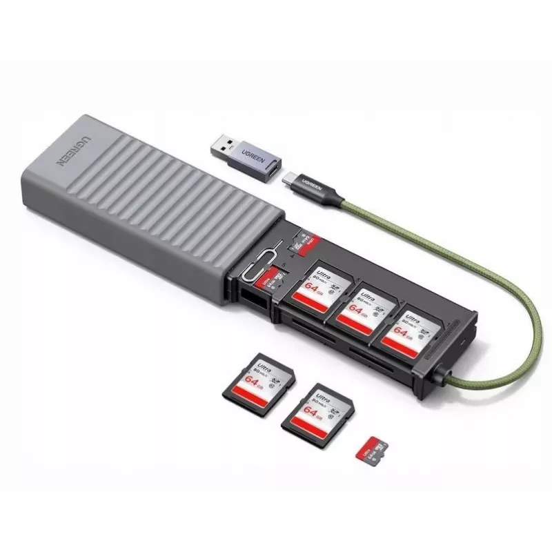 UGREEN 2-in-1 USB 3.0 SD/microSD kortelių skaitytuvas su laikymo dėklu, pilka