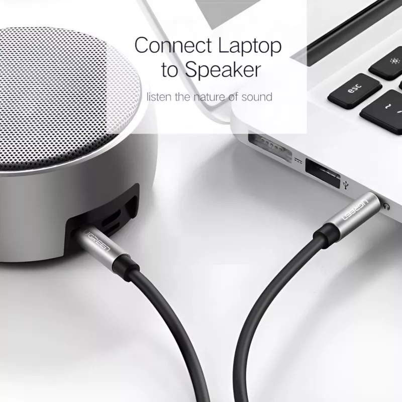 UGREEN 3.5mm Aux kabelis 2m – 24K auksu dengtas stereo garso kabelis, bevandenio vario laidininkai, dvigubas ekranavimas, TPE apvalkalas, nuleidžiama jungtis telefonų dėklams, juoda