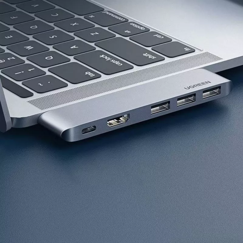UGREEN 60559 USB-C Dockinė stotelė 9-in-1 šakotuvas su 4K HDMI, 3x USB 3.0, Gigabit Ethernet, SD/MicroSD, 100W PD, sidabrinis