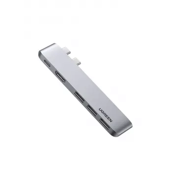 UGREEN 60559 USB-C Dockinė stotelė 9-in-1 šakotuvas su 4K HDMI, 3x USB 3.0, Gigabit Ethernet, SD/MicroSD, 100W PD, sidabrinis
