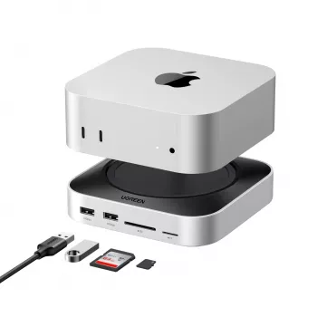 UGREEN CM841 11 viename USB-C doko stotelė, skirta Mac Mini M4/M4 Pro, 3x USB-A 3.2, 2x USB-C 3.2, 2x USB-A 3.0, NVMe, SD/TF, pilka