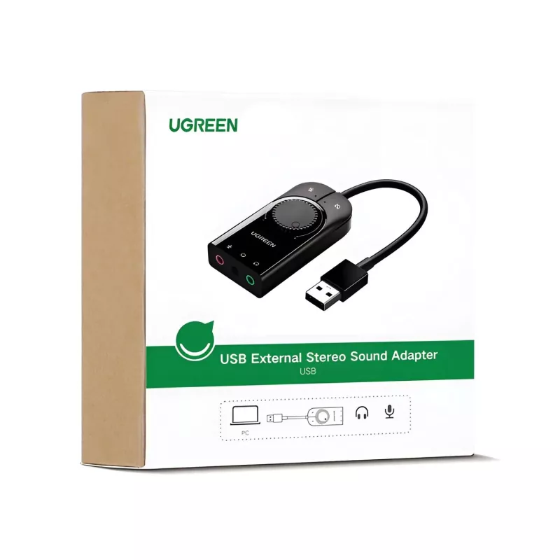 UGREEN CM129 USB-A į 3,5 mm išorinis stereo garso adapteris - juodas