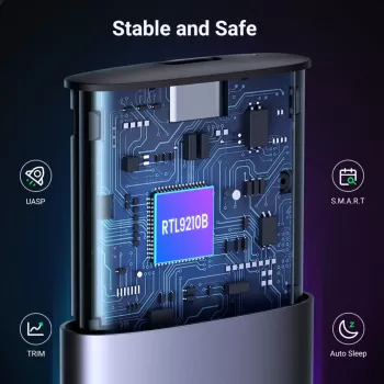 UGREEN CM400-90264 M.2 NVMe/SATA SSD dėklas, 10Gbps USB-C 3.2 Gen 2, be įrankių, aliumininis, sidabrinis
