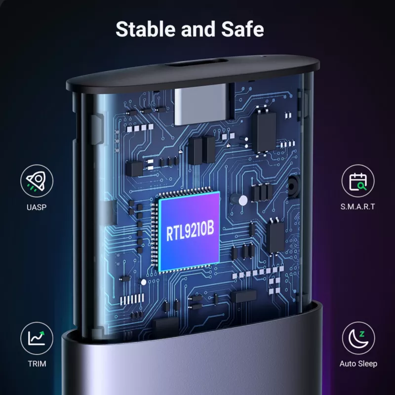 UGREEN CM400-90264 M.2 NVMe/SATA SSD dėklas, 10Gbps USB-C 3.2 Gen 2, be įrankių, aliumininis, sidabrinis