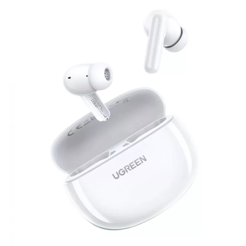 UGREEN HiTune P3 belaidės ausinės su hibridiniu ANC, 35dB triukšmo slopinimu, 4-mic ENC, 30H baterija, IPX5, Bluetooth 5.2, maža delsa, baltos