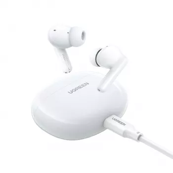 UGREEN HiTune P3 belaidės ausinės su hibridiniu ANC, 35dB triukšmo slopinimu, 4-mic ENC, 30H baterija, IPX5, Bluetooth 5.2, maža delsa, baltos