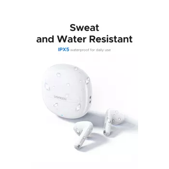 UGREEN Lightbuds Basic pusiau į ausį įdedamos belaidės ausinės, Bluetooth 5.3, 30h baterija, IPX5, baltos