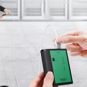 UGREEN tinklo ir telefono kabelių testeris RJ45 RJ11 kontakto testeris Cat5 Cat5e Cat6 Cat6a Cat7 Ethernet ir telefono kabeliams su LED indikatoriais, nuimamu nuotoliniu bloku, maitinamas 9V baterija, NW167