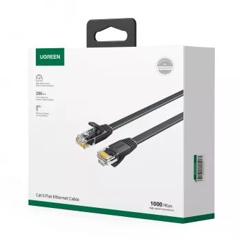 UGREEN NW102 Cat6 U/UTP plokščias Ethernet kabelis 2m - juodas