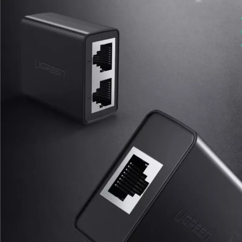 UGREEN RJ45 Splitter Adapter 2 vnt. (juoda) - Ethernet tinklo daliklis, 1x RJ45 kištukas į 2x RJ45 lizdus, 100Mbps, Cat5/Cat5e/Cat6 suderinamas, pasyvus, Plug & Play