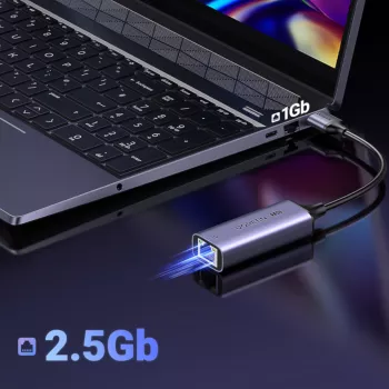 UGREEN USB-A 3.2 Gen 1 į 2,5G Ethernet adapteris, 2,5 Gbps RJ45 LAN, aliuminis, Space Gray, Plug & Play, Realtek RTL8156B, 10 cm laidas