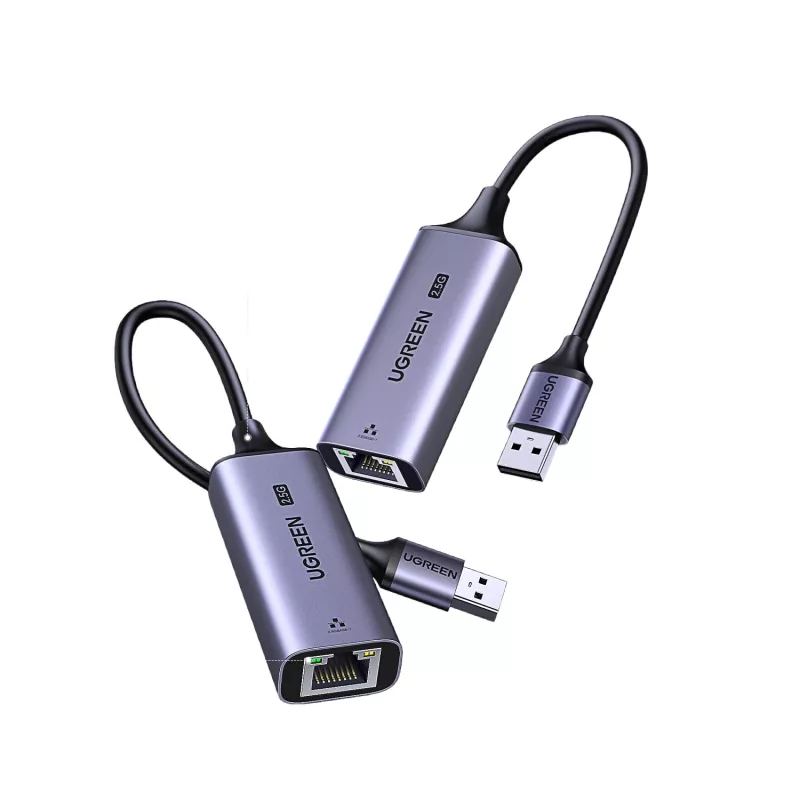 UGREEN USB-A 3.2 Gen 1 į 2,5G Ethernet adapteris, 2,5 Gbps RJ45 LAN, aliuminis, Space Gray, Plug & Play, Realtek RTL8156B, 10 cm laidas