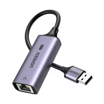 UGREEN USB-A 3.2 Gen 1 į 2,5G Ethernet adapteris, 2,5 Gbps RJ45 LAN, aliuminis, Space Gray, Plug & Play, Realtek RTL8156B, 10 cm laidas