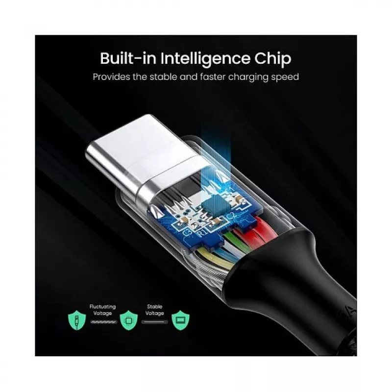 UGREEN USB-C į USB-C 100W pintas nailono įkrovimo laidas 2 m juodas