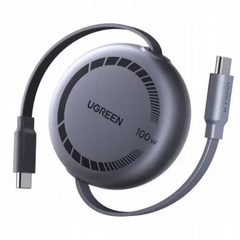 UGREEN USB-C į USB-C PD 100W ištraukiamas greito įkrovimo laidas 1m juodas