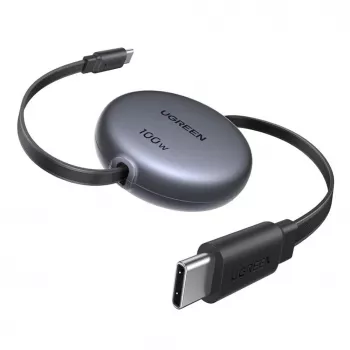 UGREEN USB-C į USB-C PD 100W ištraukiamas greito įkrovimo laidas 1m juodas