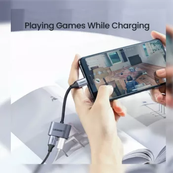 UGREEN USB Type-C dvigubas garso ir įkrovimo adapteris (15W PD, 2-in-1 skirstytuvas)