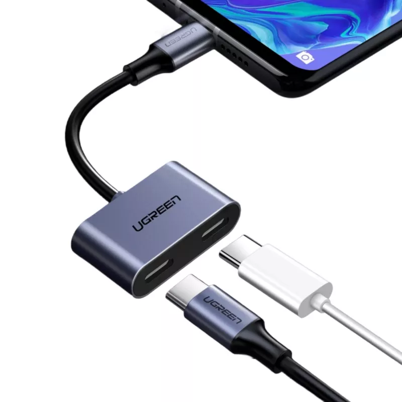 UGREEN USB Type-C dvigubas garso ir įkrovimo adapteris (15W PD, 2-in-1 skirstytuvas)
