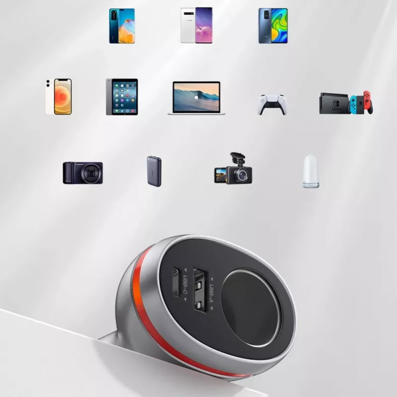 UGREEN USB Type C / USB QC PD 24W automobilinis įkroviklis su 12V cigarečių žiebtuvėlio lizdu sidabrinis (CD204)