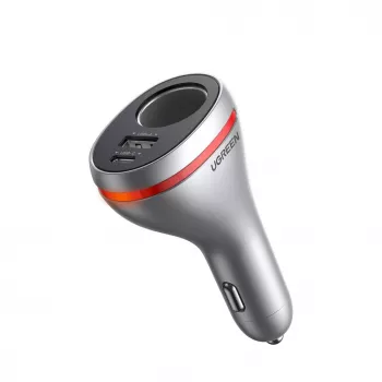 UGREEN USB Type C / USB QC PD 24W automobilinis įkroviklis su 12V cigarečių žiebtuvėlio lizdu sidabrinis (CD204)