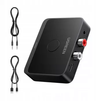 UGREEN Wireless Bluetooth 5.3 LDAC Hi-Res garso imtuvas su 3,5 mm AUX ir 2x RCA išėjimais, ESS ES9018K2M DAC, aptX HD, aptX Adaptive, aptX, AAC, SBC, dviejų įrenginių prijungimas, aliuminio lydinys, juodos spalvos
