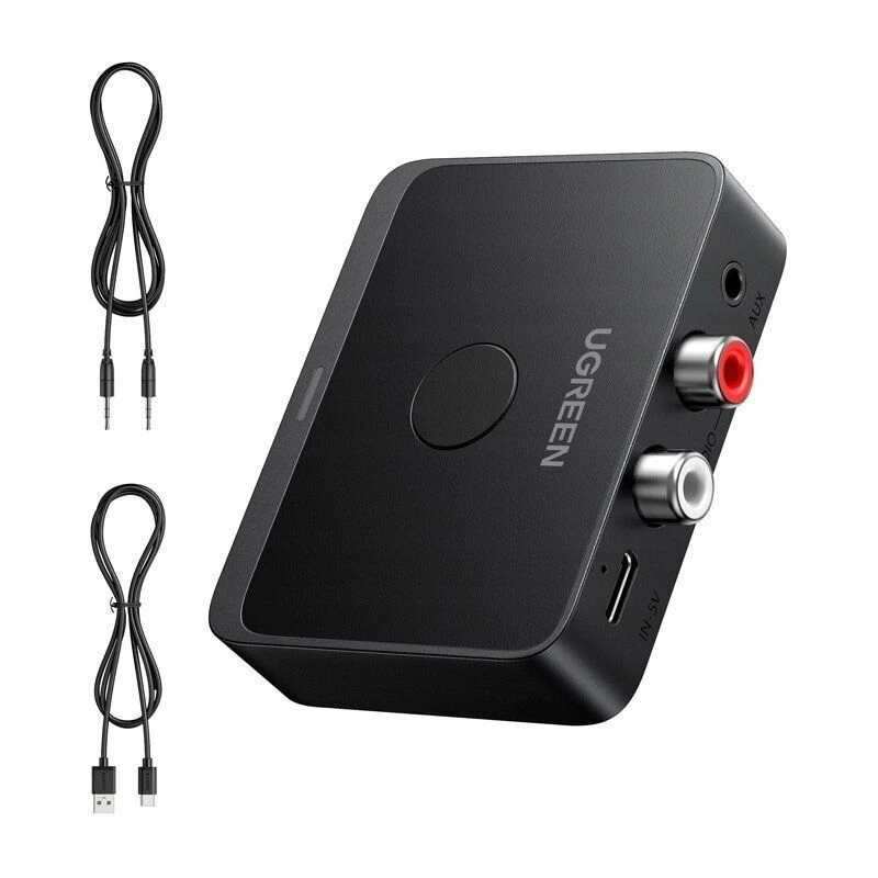 UGREEN Wireless Bluetooth 5.3 LDAC Hi-Res garso imtuvas su 3,5 mm AUX ir 2x RCA išėjimais, ESS ES9018K2M DAC, aptX HD, aptX Adaptive, aptX, AAC, SBC, dviejų įrenginių prijungimas, aliuminio lydinys, juodos spalvos