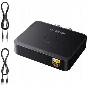 UGREEN Wireless Bluetooth 5.3 LDAC Hi-Res garso imtuvas su 3,5 mm AUX ir 2x RCA išėjimais, ESS ES9018K2M DAC, aptX HD, aptX Adaptive, aptX, AAC, SBC, dviejų įrenginių prijungimas, aliuminio lydinys, juodos spalvos