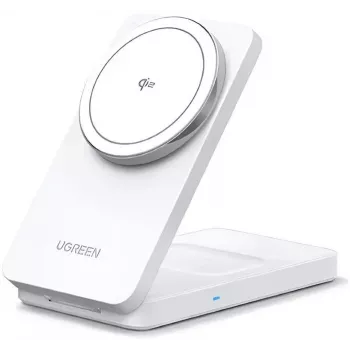 UGREEN belaidis įkroviklis 2-in-1 20W Qi2 45057, skirtas iPhone ir AirPods, baltas