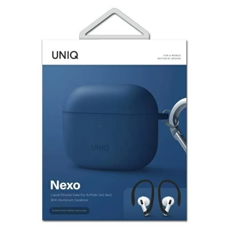 UNIQ Nexo Dėklas AirPods 3 + Ausų Kabliukai Silikoniniai - Mėlyna