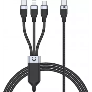 UNITEK 3-in-1 USB-A į Lightning, USB-C, Micro USB nailono pintas įkrovimo laidas 1,2 m juodas