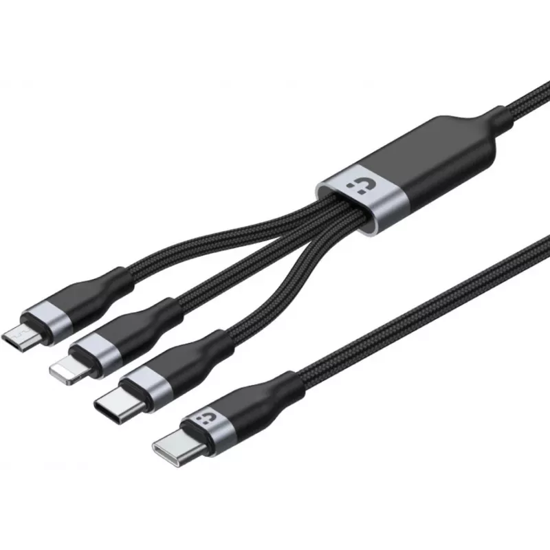 UNITEK 3-in-1 USB-A į Lightning, USB-C, Micro USB nailono pintas įkrovimo laidas 1,2 m juodas
