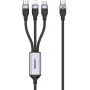 UNITEK 3-in-1 USB-A į Lightning, USB-C, Micro USB nailono pintas įkrovimo laidas 1,2 m juodas